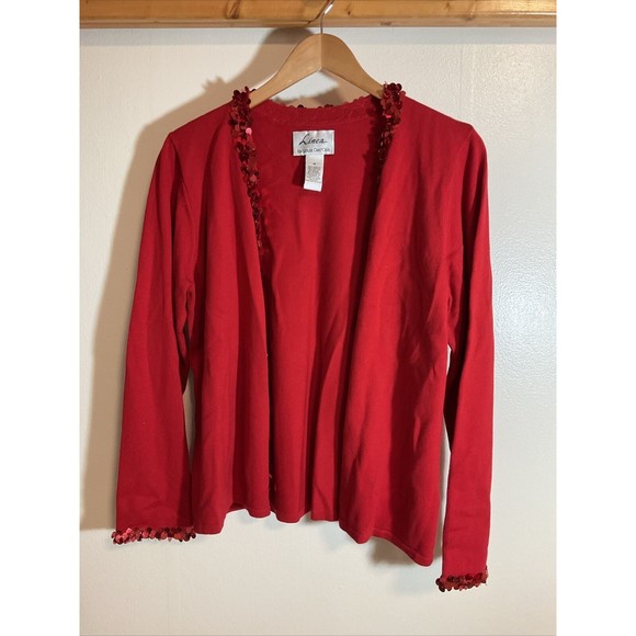 Linea Louis Dell’olio Women’s M Cardigan And Shirt Combo Red Sequin Art to Wear - Picture 10 of 12
